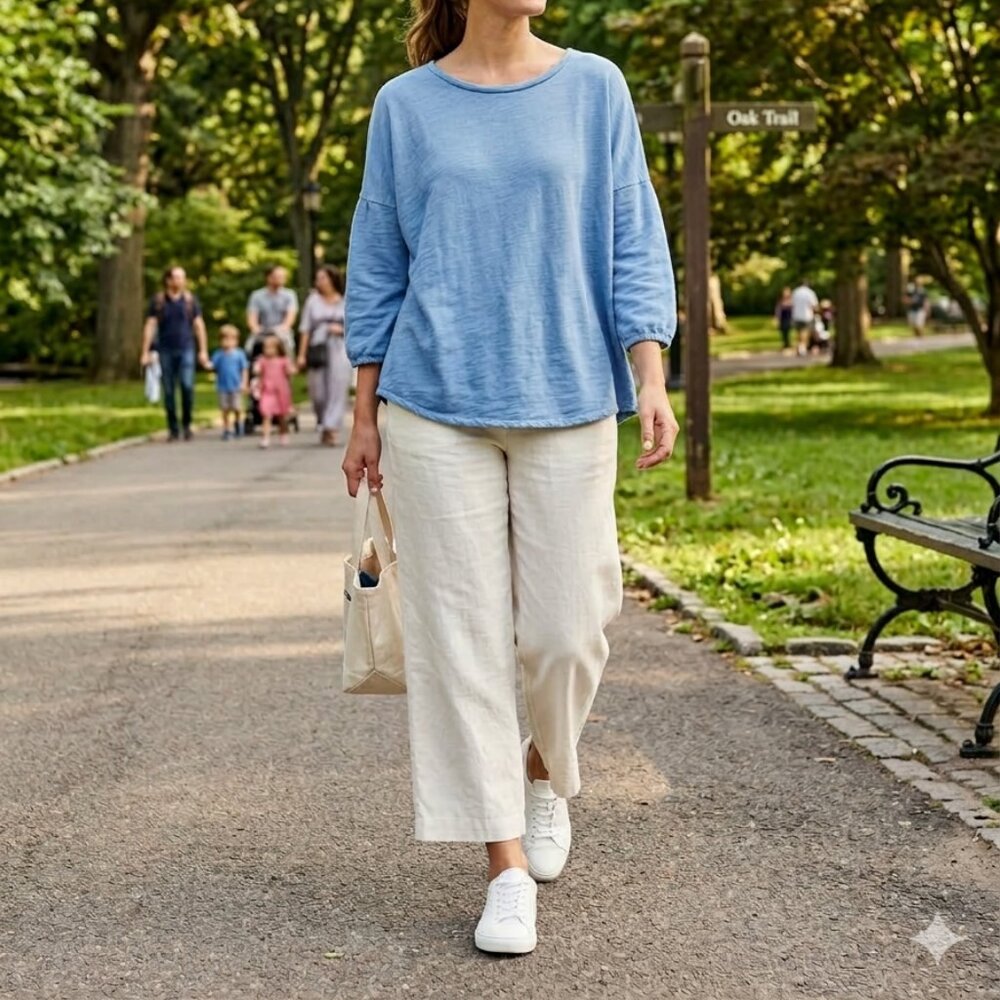 Pure Jill 100% Cotton Sweatshirt Large Lantern Sleeve Blue Nautical Langenlook